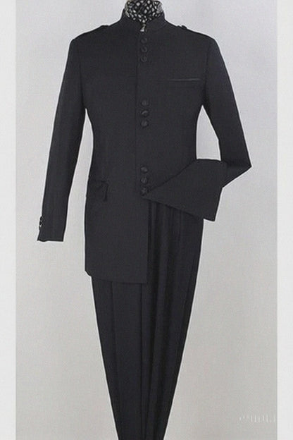 Men's Dark Navy 2 Piece Nehru Style Mandarin Collar Suit