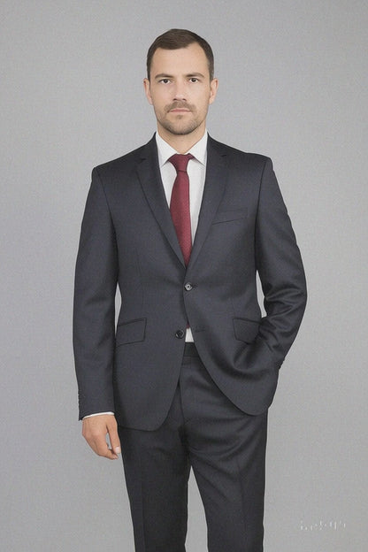 Tiglio Suit - Signature Menswear Wool Fabric SuitsOutlet - Men's Black 2-Button Slim-Fit Suit - High End Suits - High Quality Suits