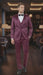 Mens Sateen Shiny Burgundy Slim Fit Tuxedo – Satin Shawl Lapel 3-Piece Suit