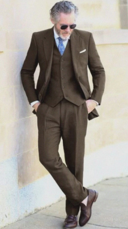 Linen Suit - Mens Summer Suits Brown Linen Color - Beach Wedding