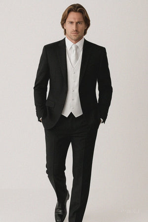 Package Deal High Quality 2-Button  Side Vented Super 120's Tuxedo + White Shirt+White Tie+White Vest