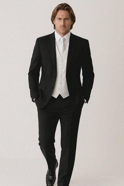 Package Deal High Quality 2-Button  Side Vented Super 120's Tuxedo + White Shirt+White Tie+White Vest