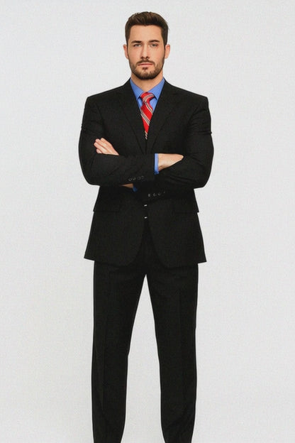 Black Super 150'S Wool Men's Cheap Priced Business Suits Clearance Sale Regular Classic Cut Vented