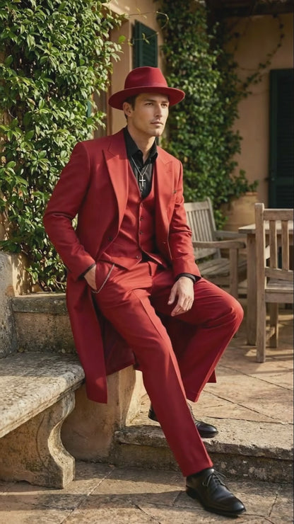 Men’s 1920s Burgundy Zoot Suit – Long Mafia Gangster Three-Piece Vintage Outfit Zuit Pachuco Style