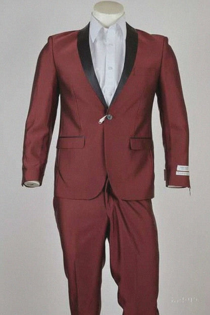 Men's Black Shawl Lapel 1 Button Classic Fit  Burgundy