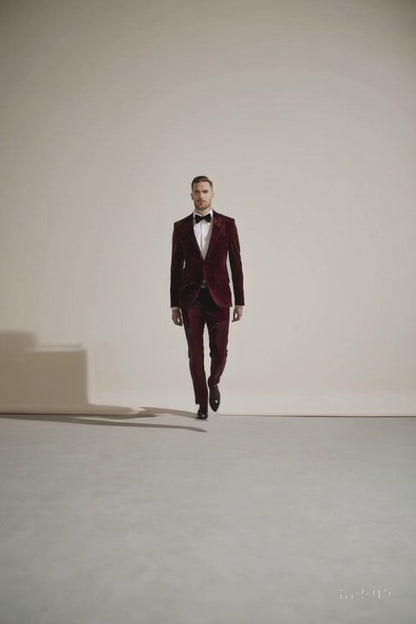 Burgundy Modern Stylish Ensemble Velvet Suit