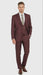 Men’s Burgundy Checkered 3-Piece Suit – Windowpane Classic Fit Plaid Blazer with Vest and Pants