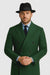Men's Dress Coat Double Breasted Long Overcoat Olive Green