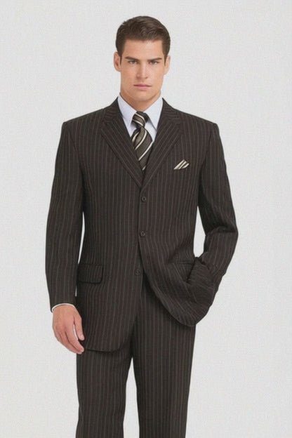 JP56 BLACK W/ WHITE PINSTRIPE EXTRA FINE SUPER 120'S Cheap Priced Business Suits Clearance Sale Available In 2 Or 3 Buttons Style Regular Classic Cut