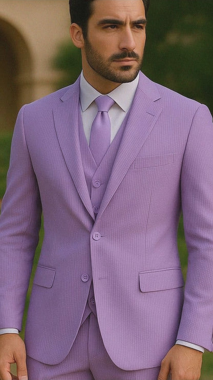 Sear Sucker Suit Mens 3pc 100% Cotton Seersucker Sear sucker suits Lavender & Pink - High End Suits - High Quality Suits