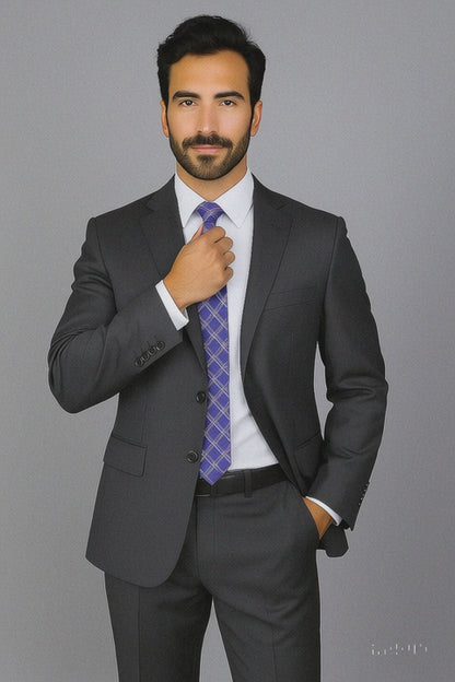 Men's Tiglio Suit - Signature Menswear Wool Fabric SuitsOutlet - Brand Charcoal Grey 2-button Suit  - High End Suits - High Quality Suits