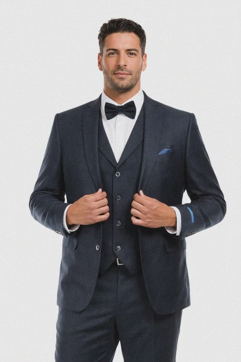 Navy Blue Vintage Tweed Wedding Suit 