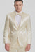 Champagne Satin Skinny Fit 3 Piece Tazzio Men's Suit with Double Breasted Vest and Peak Lapel Jacket