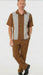 Men’s Cognac Tan Two-Piece Outfit – Short Sleeve Button-Up Shirt and Pants Set