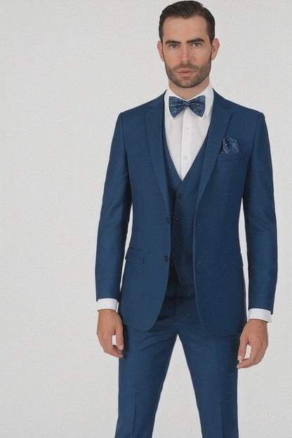 Men'S Slim Fit Suits Three Piece Cobalt ~ Indigo ~ Bright Blue ~ Teal ~ Slate Blue Vested Suit
