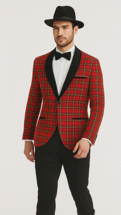 Men's Red Flap Besom Pocket Designer Fashion Dress Casual Blazer