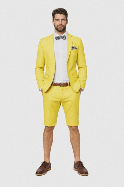 Mens Short Pants Suit Set Mens Yellow  Suit For Men