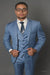 Sharkskin Textured 3-Piece Steel Blue - Dusty Blue Suit