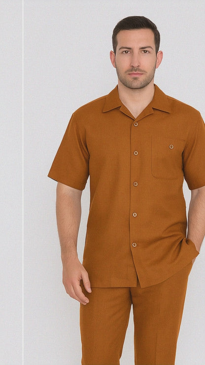 Mens Linen Walking Suit - Luggage Summer Outfit - Mens Linen Suit Light Brown Brick Color