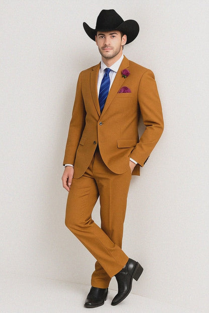 Men's Rust Classic Fit 2 Button Two-Piece Side Vents Cheap Priced Business Suits Clearance Sale