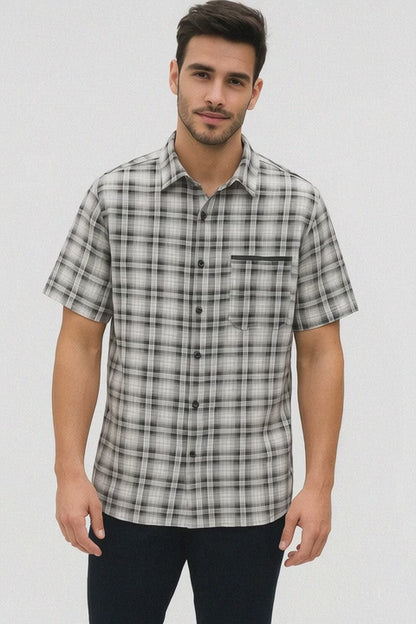 Mens Textured Plaid Walking Suit in black/white by Dreams by Zacchi – 2 Piece Leisure Outfit with Matching Shirt and Pants - $99
