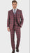 Mens Red Burgundy Plaid 3-Piece Suit – Classic Checkered Modern Fit Suit for Weddings, Church and Formal Events