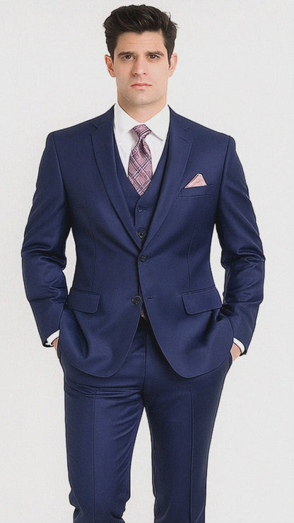 Vitali Brand Suits - Notch Lapel 2 Button Slim Fit Dress Sharkskin Textured Pattern Tapered Fit Suits for Men With Vent Royal Blue Online Discount Fashion Sale