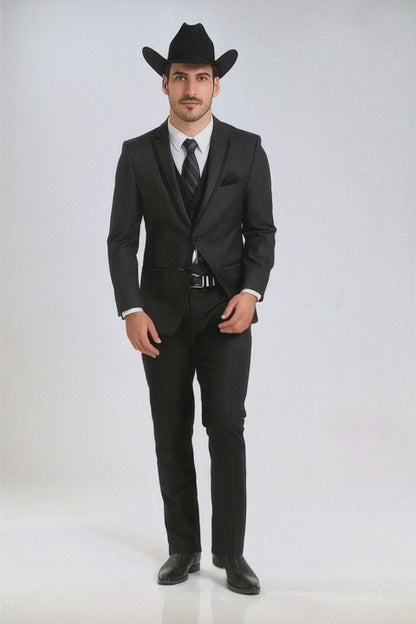 Western Suit - Trajes Para Hombres  - Cowboy Formal Attire - Trajes De Novio Single Breasted Black