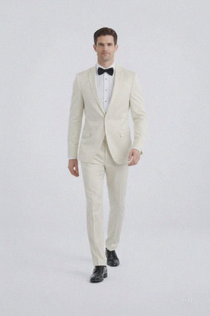 Men’s Ivory Slim Fit Tuxedo | Peak Framed Lapel Wedding Suit