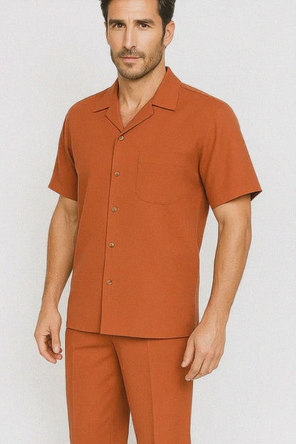 Mens Walking Suit in Color papaya leisure suit causal Matching Shirt and Pants $99