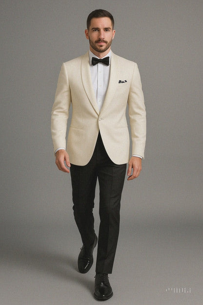 Men's 1 Button  Shawl Lapel Ivory White Tuxedo
