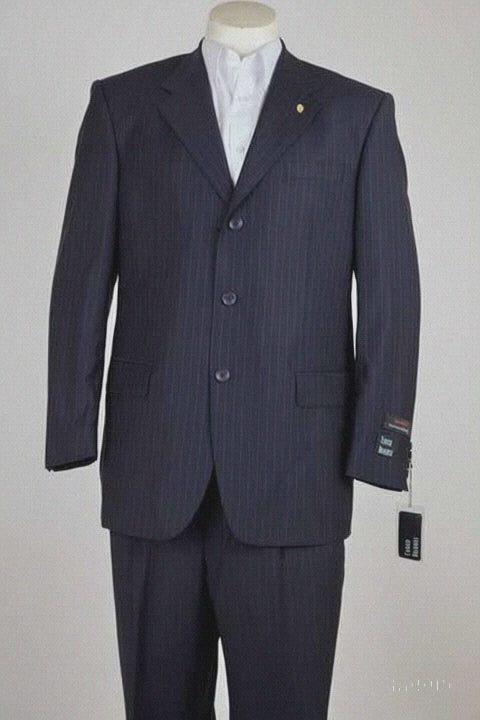 Men's 3 Button Pinstripe Dark Navy Dark Blue Suit