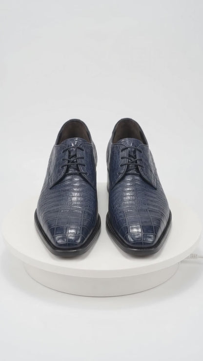 Mens Los Altos Navy Genuine Crocodile Caiman Belly Oxford