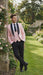 Men’s Blush Pink Tuxedo Suit Set with Black Shawl Lapel – 3 Piece Formal Wedding and Party Prom Vest + Black Pants