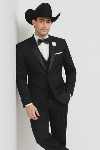 Western Suit - Trajes Para Hombres  - Cowboy Formal Attire - Trajes De Novio Black Single Breasted