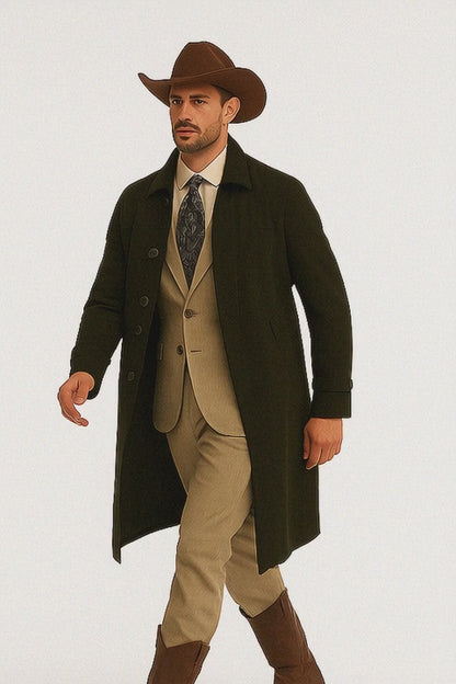 All Weather Men's Dress Coat Belted Rain Coats ~ Long full Maxi length Trench Coats Black Long Style