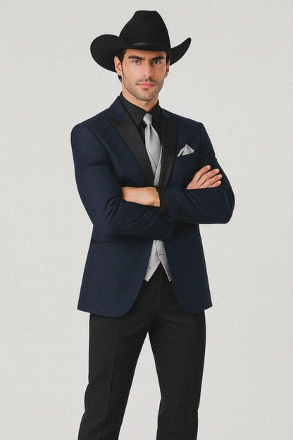 Men 2 Button Trim Cowboy in Navy Cowboy Suit - Country Wedding Suits