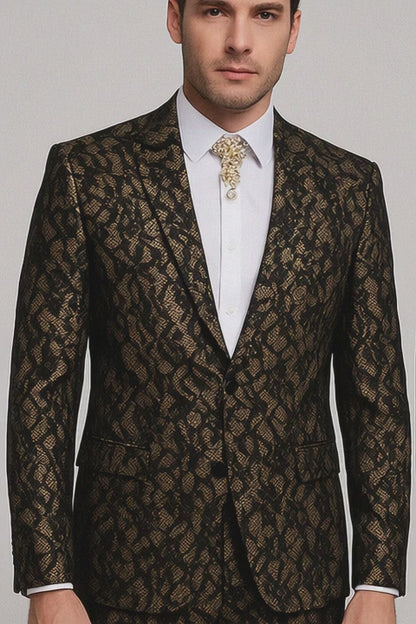 Rossi Man LEO RM1901 – Gold & Black Designer Tuxedo for Men | Slim Fit
