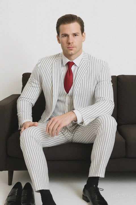 White Suit With Black Pinstripe 