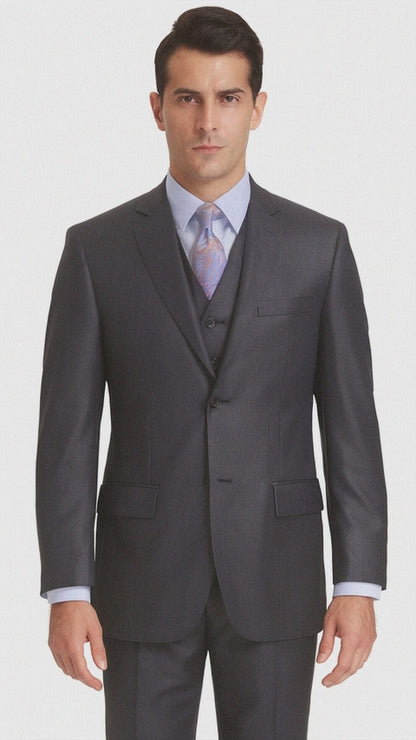 Vitali Brand Suits - Men's Dark Navy 3 Pieces Modern Sheen Sharkskin Design Suit