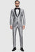 Men'S Shiny Sharkskin Tuxedo Silver Gray ~ Light Grey Black Lapel Two Toned Vested Tuxedo - Mens Grey And Black Tuxedo Wedding - Charcoal Grey Tuxedo