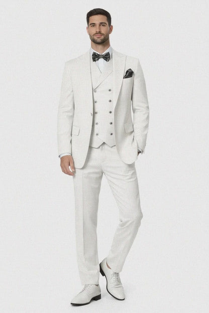 Mens One Button Notch Lapel Wide Leg Suit White