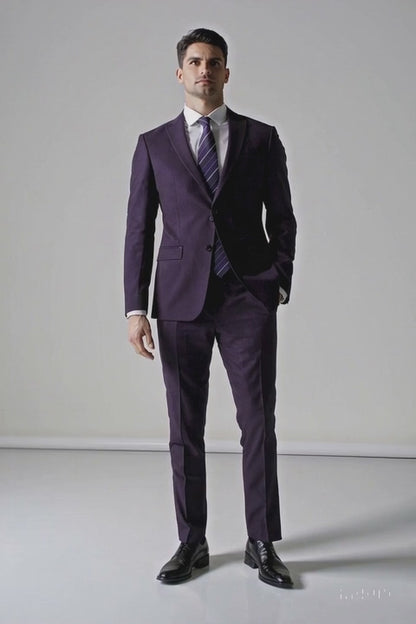 "Burgundy Men's Skinny Fit Vested Suit - Two Button Style Modern Fit"