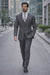 2TR Classic Fit - Executive Cut Poly-rayon Executive Pure Solid Gray Suit Notch Collar Pleated Pants
