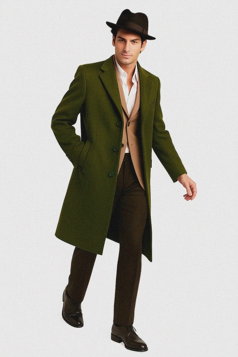 Men’s Olive Green Wool Dress Coat