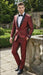 Men’s Shiny Burgundy Satin Tuxedo Jacket with Black Shawl Lapel | Formal Wedding & Prom Blazer - Sharkskin Fabric