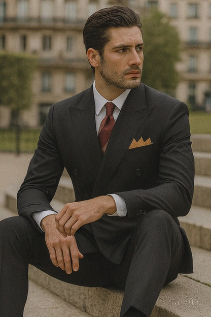 Men’s Premium Black Double Breasted Poplin Classic Suit