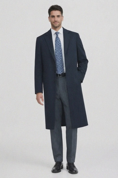 Men'S Dress Coat 38 Inch Three-Button Navy Blue Wool-Three Quarter (36'' Overcoat) Vent 3 Butto