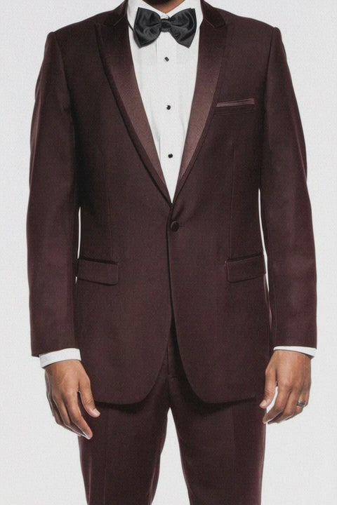 Brown Slim Fit 2 Piece Tuxedo With Satin Peak Lapel