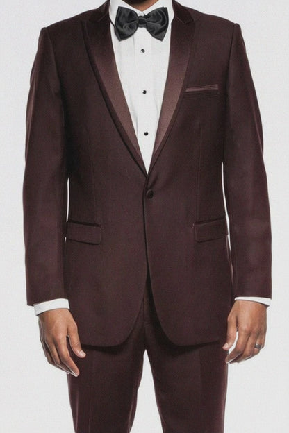 Brown Slim Fit 2 Piece Tuxedo With Satin Peak Lapel